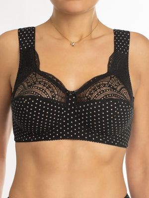 Комфортный бюстгальтер из натурального хлопка с мягкой чашкой без косточек - 1101/C, Черный с лотосом в крапинку, 80-105 B-G