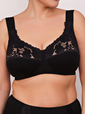 Комфортный бюстгальтер из натурального хлопка с мягкой чашкой без каркасов- 1101, Черный, 75-105 B-G