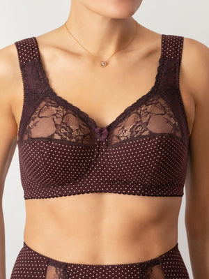 Комфортный бюстгальтер из натурального хлопка с мягкой чашкой без косточек - 1101/C, Вино в крапинку, 75-105 B-G