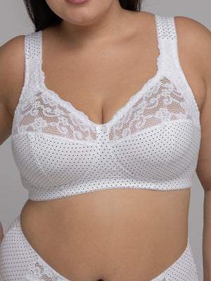 Комфортный бюстгальтер из натурального хлопка с мягкой чашкой без косточек- 1101/C, Белый в крапинку, 75-105 B-G