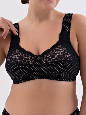 Комфортный бюстгальтер из натурального хлопка с мягкой чашкой без каркасов- 1101/C, Черный в крапинку, 75-105 B-G