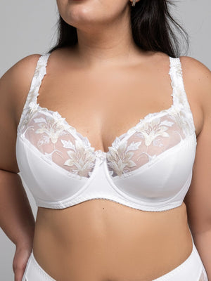 Бюстгальтер с полупоролоновыми чашками на косточках - 1109, Белый с лилиями, 75-95 B-I