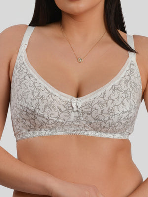 Комфортный бюстгальтер из натурального хлопка с мягкой чашкой без косточек для кормящих матерей - 1122/C Белый с серым, 75-90 B-E