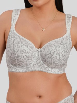 Комфортный бюстгальтер из натурального хлопка с мягкой чашкой на косточках для кормящих матерей - 1132/C Белый с серым, 80-120 C-M