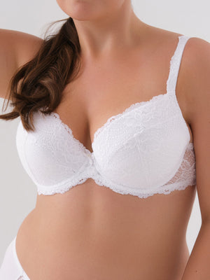 Кружевной бюстгальтер push-up с поролоновой чашкой на косточках - 11341, Белый, 75-95 A-E