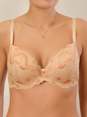 Бюстгальтер push-up с поролоновой чашкой на косточках - 1134, Бежевый с золотом, 75-95 A-E