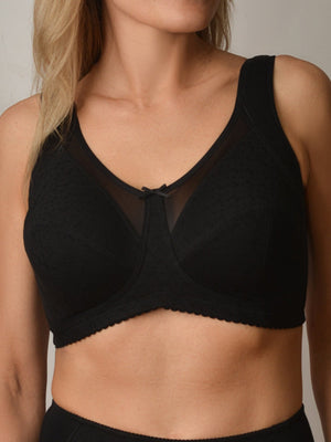 Комфортный бюстгальтер минимайзер из натурального хлопка с мягкой чашкой без косточек- 1145/A, Черный Ажур, 80-105 B-I