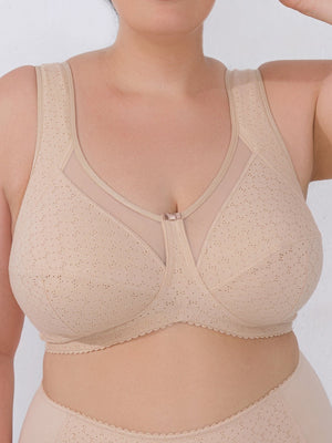 Комфортный бюстгальтер минимайзер из натурального хлопка с мягкой чашкой без косточек - 1145/A, Бежевый Ажур, 80-105 B-I