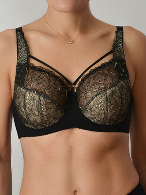 Бюстгальтер с полупоролоновыми чашками на каркасах - 1148/R Черный с золотом, 75-95 C-H