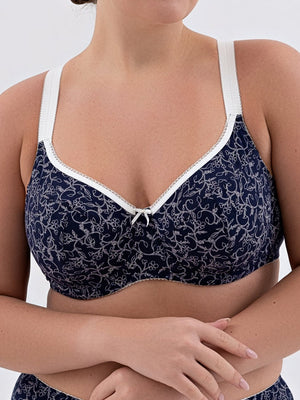 Sustainable Unpadded Underwired Basic Cotton Bra - 1203/C Blue with milk, 75-95 C-G