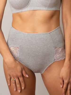 Комфортные трусы с высокой линией талии из натурального хлопка - 2911/E, Серые с лотосом, 40-52