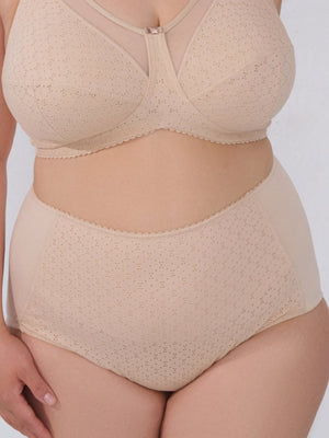 Комфортные трусы c высокой линией талии из натурального хлопка - 2914/A, Бежевый Ажур, 42-52