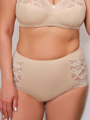 Комфортные трусы c высокой линией талии из натурального хлопка - 2922, Бежевые, 40-52