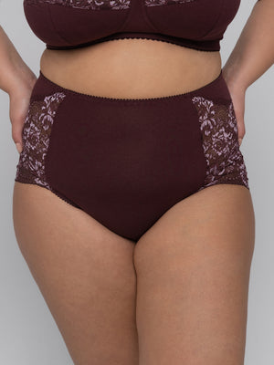 Комфортные трусы c высокой линией талии из натурального хлопка - 2922/C, Вино, 40-60