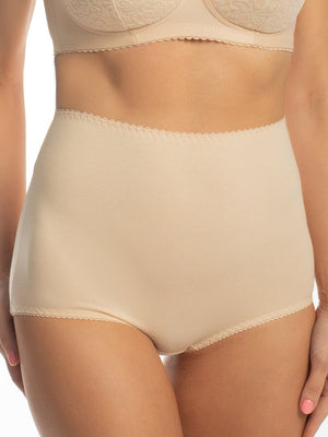 Комфортные гладкие трусы c высокой линией талии из натурального хлопка - 2930, Бежевые, 42-60