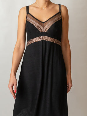 Комфортная ночная рубашка из натурального хлопка - 3410, Черная с лотосом, 38-46