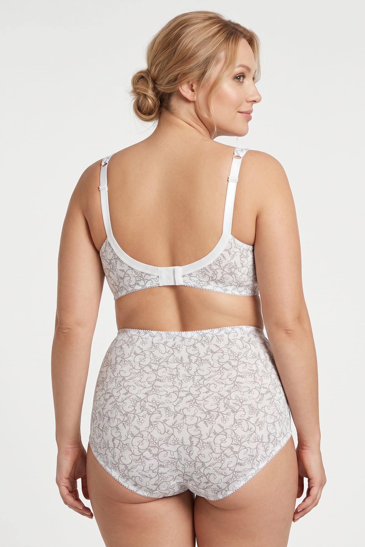 Extra Support Unpadded Wireless Cotton Comfort Bra 1104/C - White with grey (75-120 C-K)