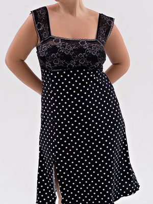 Комфортная ночная рубашка из натурального хлопка - 5811, Черный в горошек, 40-52