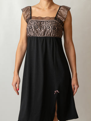 Комфортная ночная рубашка из натурального хлопка - 5811, Черный с лотосом, 42-52