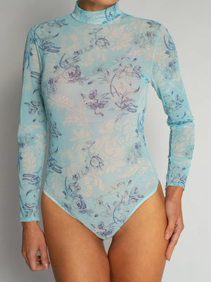 Боди с воротником-стойкой и длинными рукавами - 9123, Голубой, 38-46