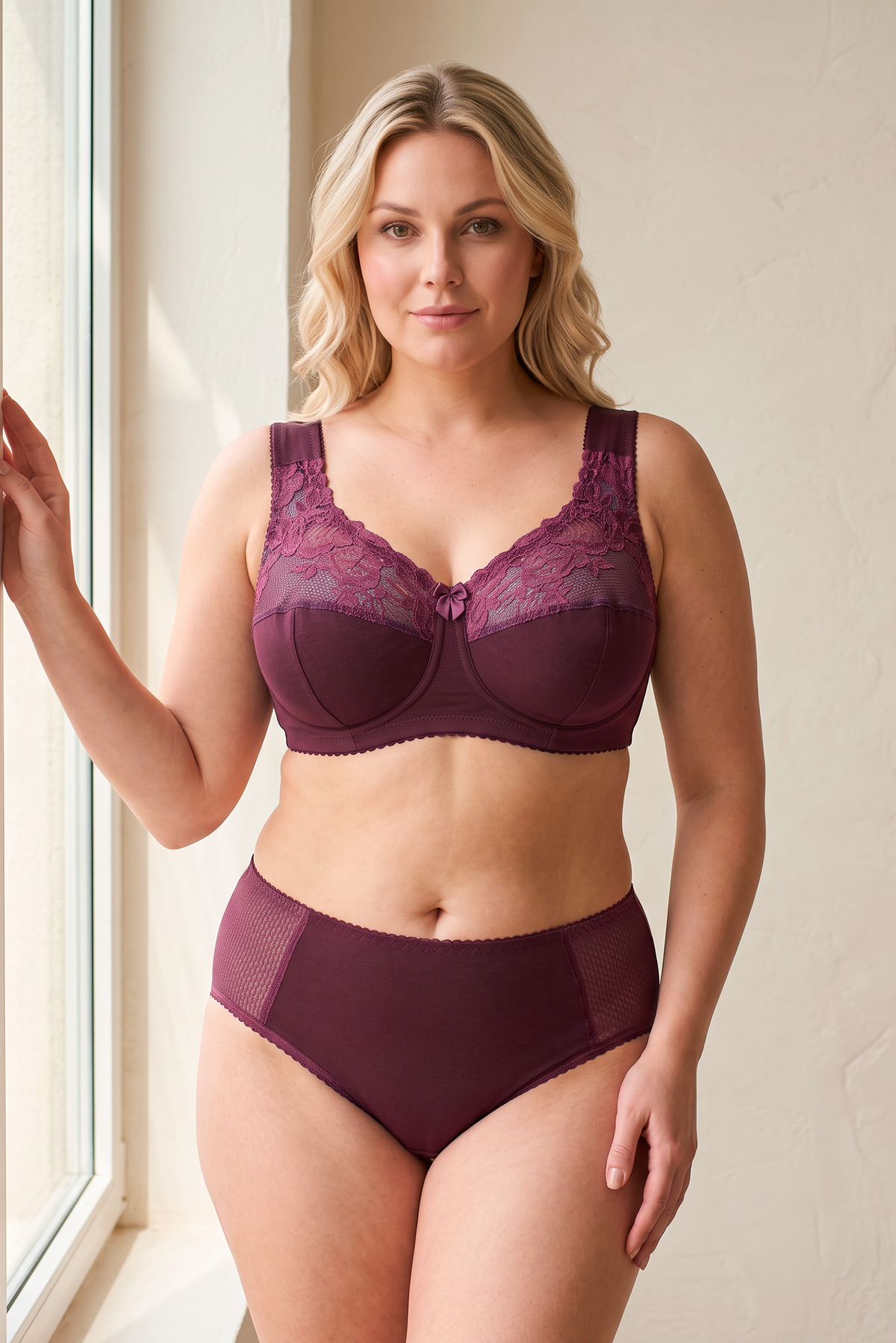 Mid-Waist Comfort Cotton Slip Panties- 2949/C Wine (40-52)