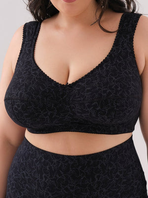 Комфортный бюстгальтер из натурального хлопка с мягкими чашками без косточек - 1121/C, Черный с серым, 75-120 D-L