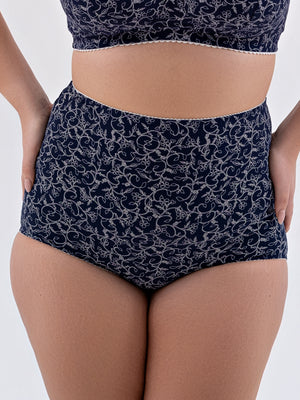 Комфортные гладкие трусы c высокой линией талии из натурального хлопка - 2930/C, Синие с молоком, 40-60