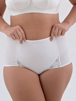 Трусы из хлопка с высокой линией талии с корректирующим эффектом - 2954, Молоко с голубым, 40-56
