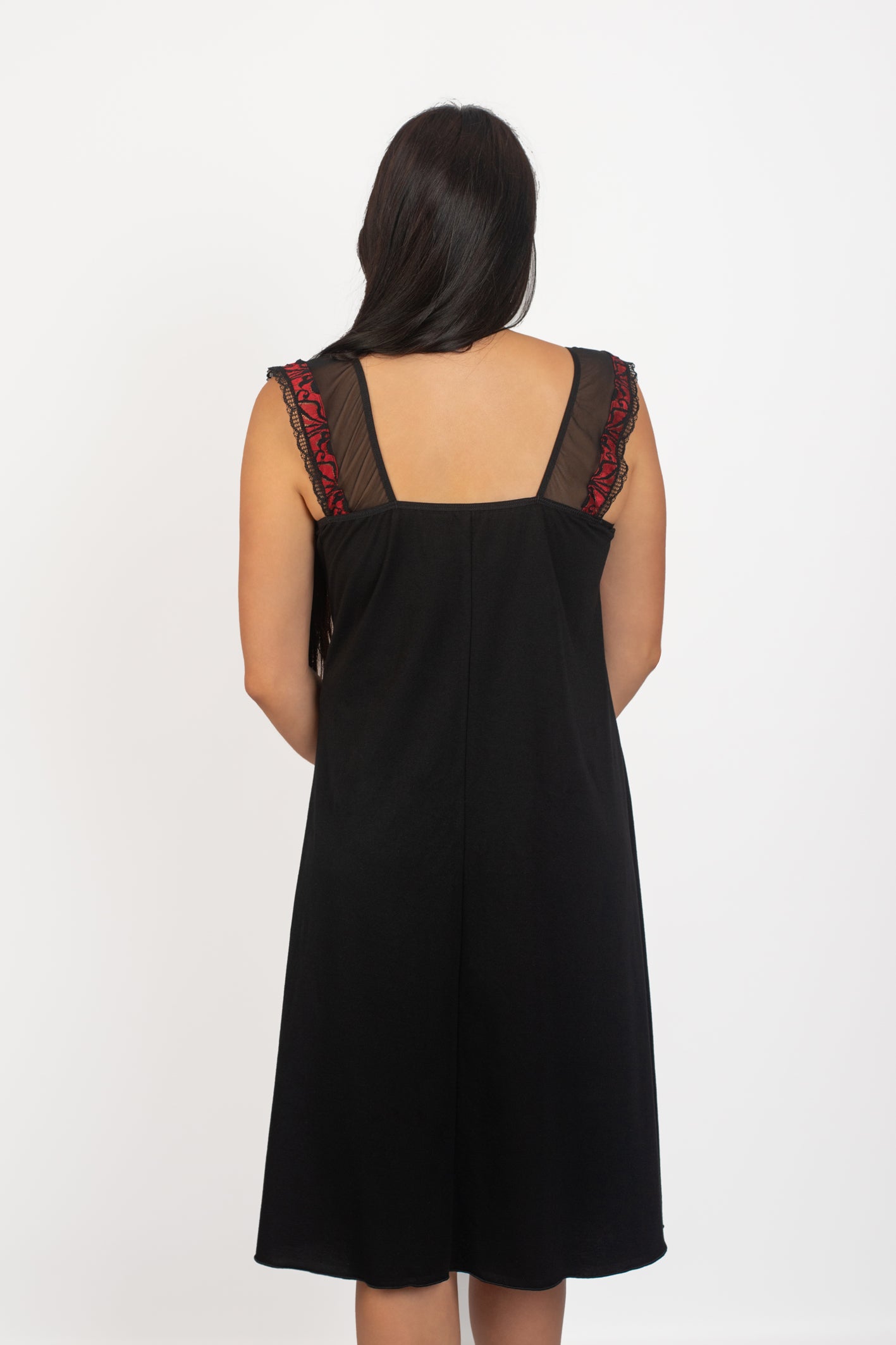 Cotton Comfort Midi Nightdress - 5811 Black with red, 42-54