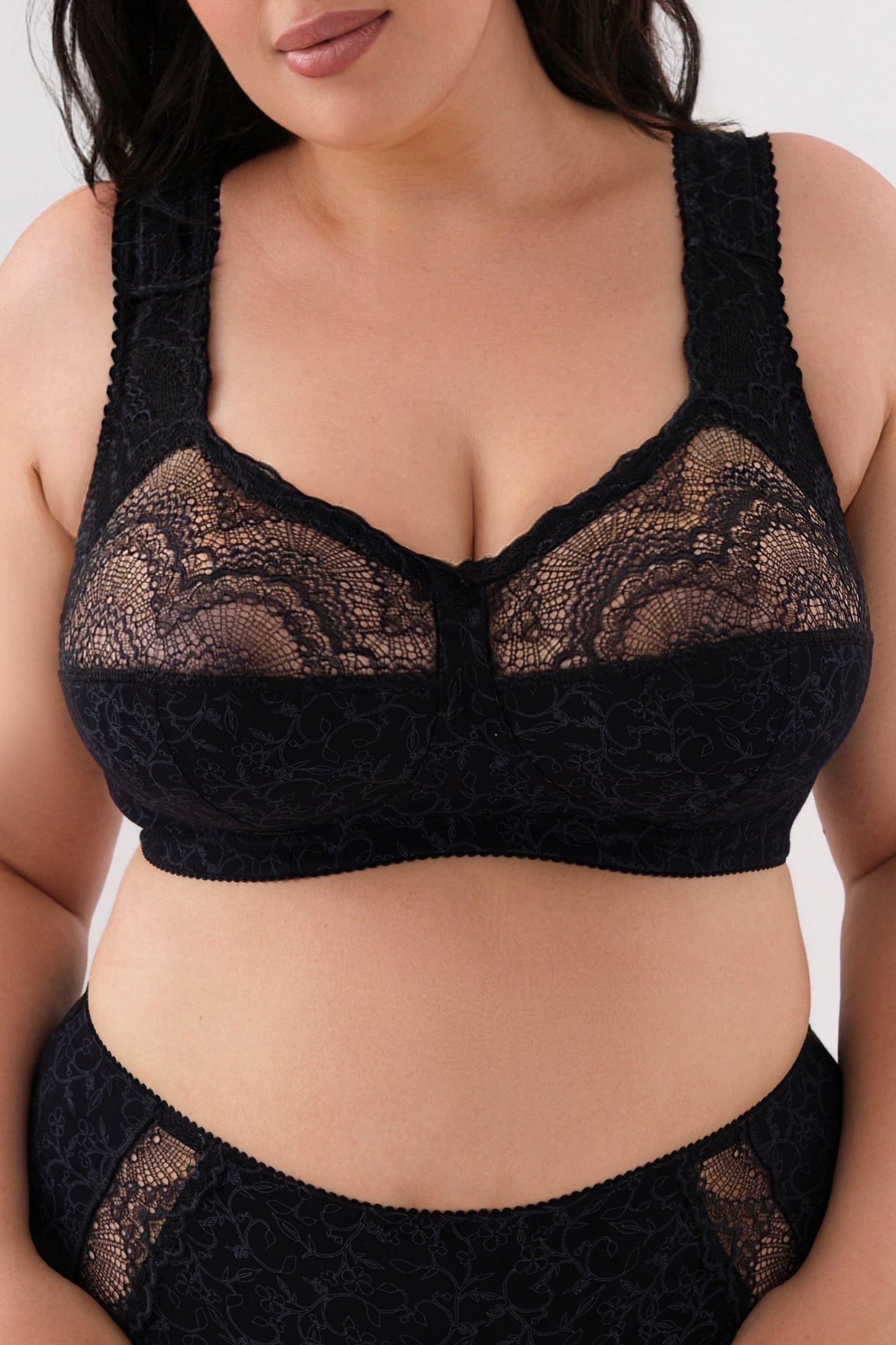 Sustainable Unpadded Wireless Cotton Comfort Bra - 1101/C Black with grey, 75-105 B-G