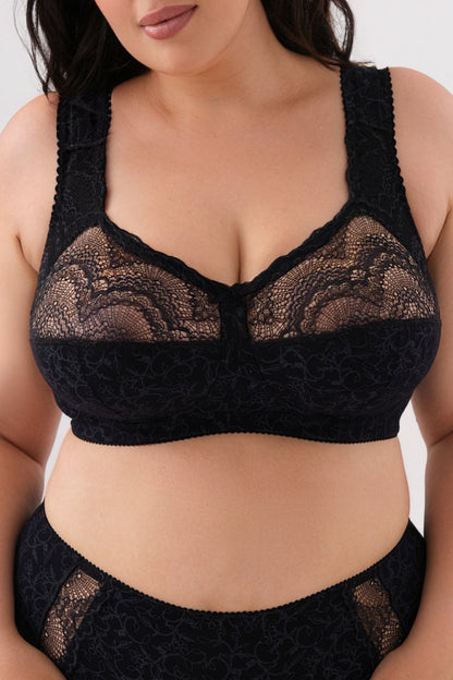 Sustainable Unpadded Wireless Cotton Comfort Bra - 1101/C Black with grey, 75-105 B-G