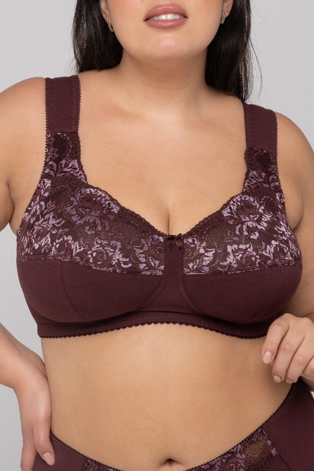 Sustainable Unpadded Wireless Cotton Comfort Bra - 1101/C Wine, 75-105 B-G