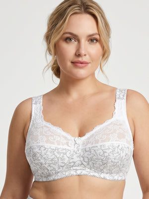 Extra Support Unpadded Wireless Cotton Comfort Bra 1104/C - White with grey (75-120 C-K)