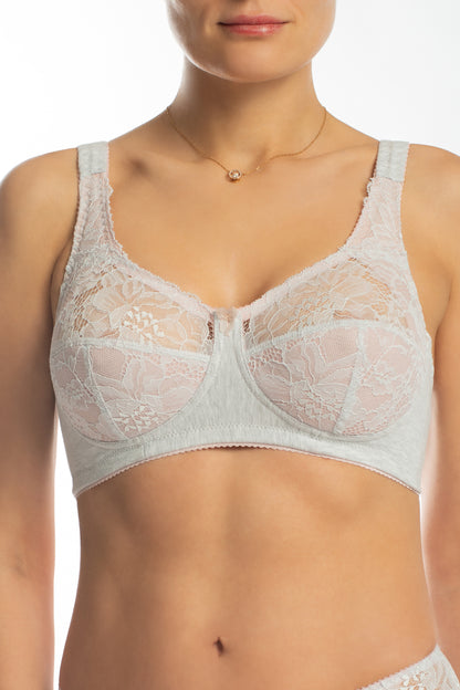 Unpadded Wireless Cotton Comfort Bra with lace cup 1205/C - Grey Melange (75-95 B-G)