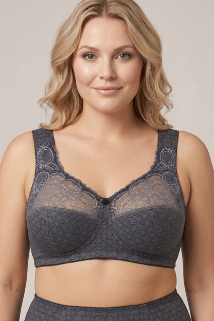 Wireless Cotton Support Bra with wide straps 1101/E - Ashen Crystal (75-105 B-G)