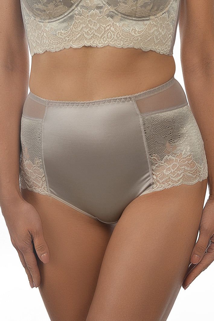High-Waist Comfort Panties, Smooth microfibre with lace - 2916/M Pearl Grey, 40-48