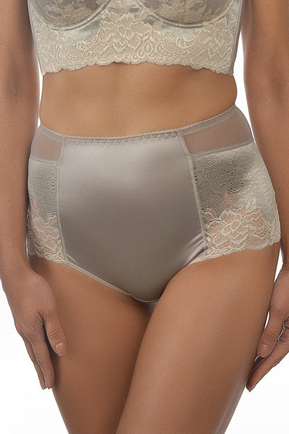 High-Waist Comfort Panties, Smooth microfibre with lace - 2916/M Pearl Grey, 40-48