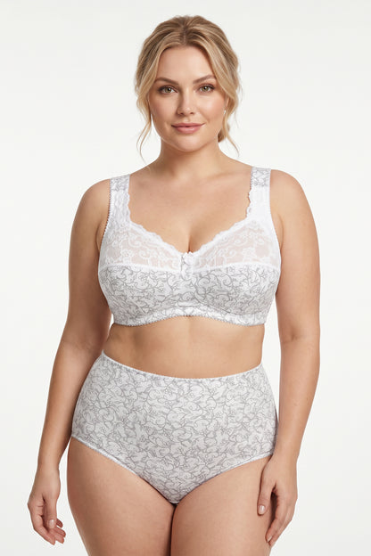 Extra Support Unpadded Wireless Cotton Comfort Bra 1104/C - White with grey (75-120 C-K)