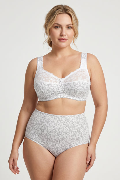 Extra Support Unpadded Wireless Cotton Comfort Bra 1104/C - White with grey (75-120 C-K)