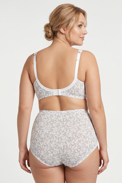 Extra Support Unpadded Wireless Cotton Comfort Bra 1104/C - White with grey (75-120 C-K)