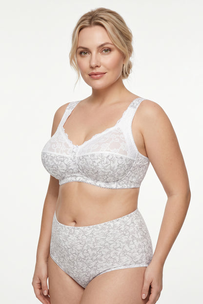 Extra Support Unpadded Wireless Cotton Comfort Bra 1104/C - White with grey (75-120 C-K)