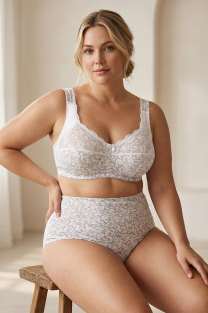 Extra Support Unpadded Wireless Cotton Comfort Bra 1104/C - White with grey (75-120 C-K)