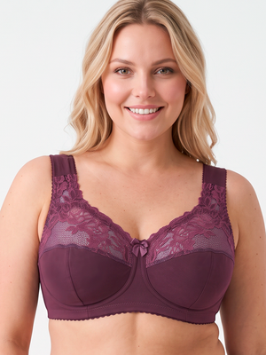 Wireless Cotton Support Bra with wide straps 1101/C - Wine (75-110 B-H)