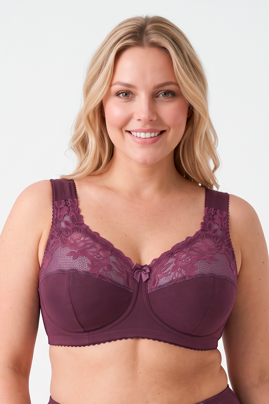 Wireless Cotton Support Bra with wide straps 1101/C - Wine (75-110 B-H)