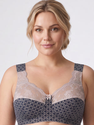 Wireless Cotton Support Bra with wide straps 1101/E - Blue Crystal (75-105 B-G)