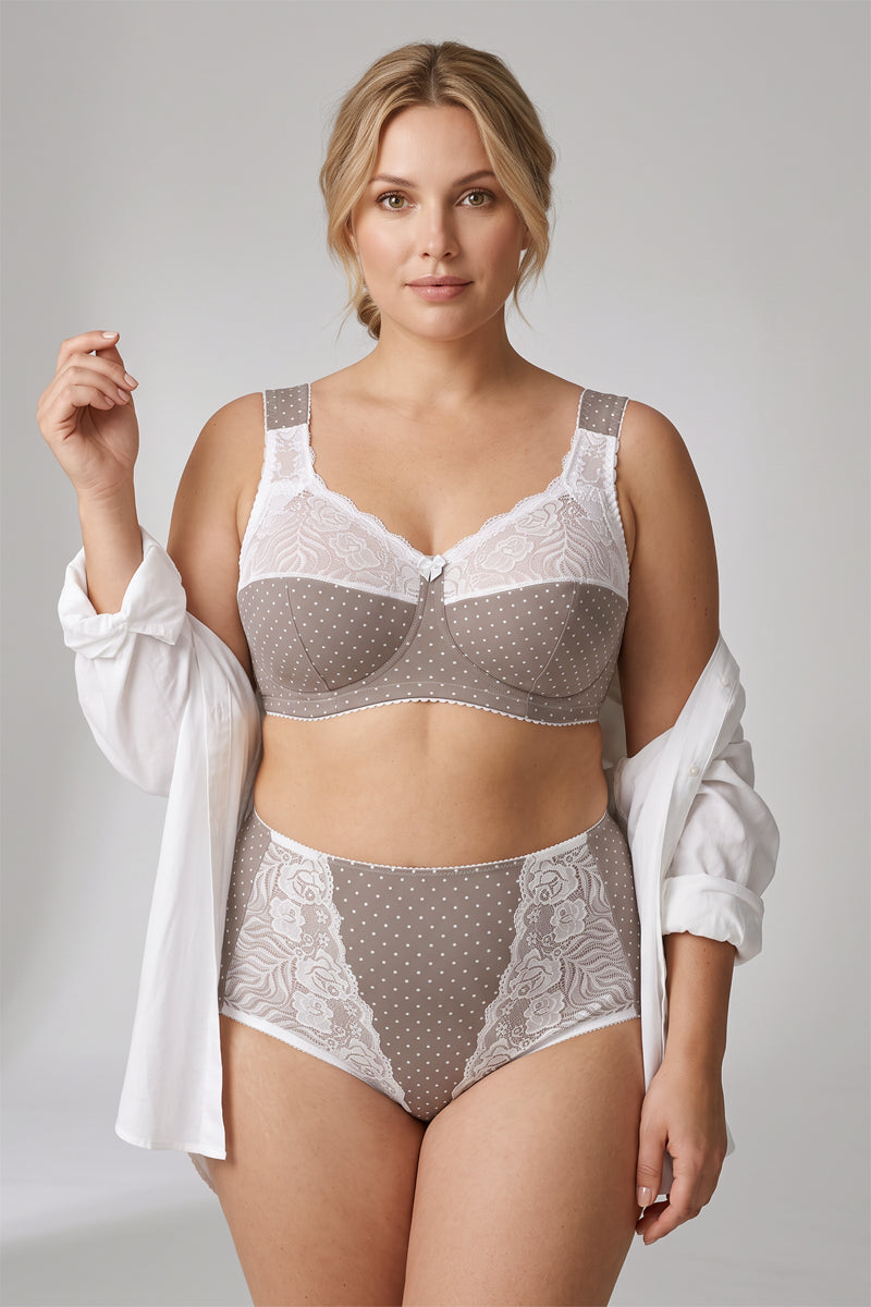 Extra Support Unpadded Wireless Cotton Comfort Bra 1104/C - Coffee with dots (80-120 B-M)