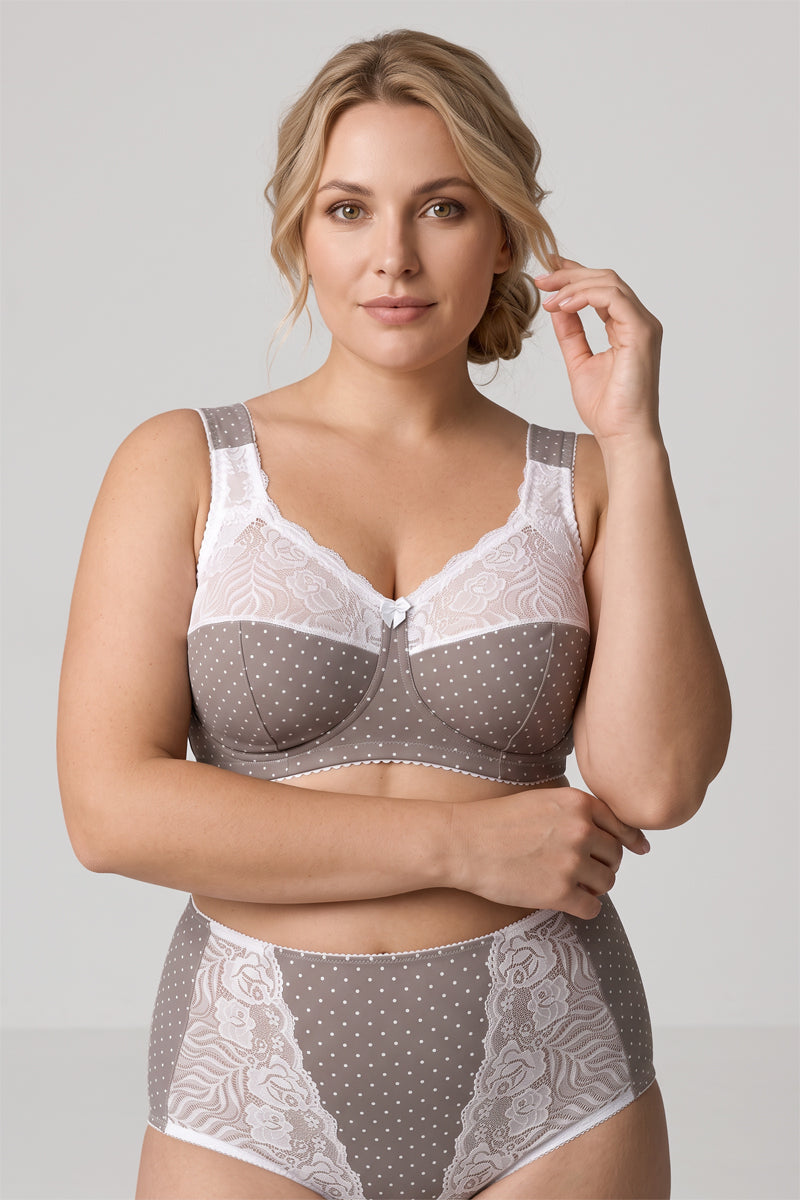 Extra Support Unpadded Wireless Cotton Comfort Bra 1104/C - Coffee with dots (80-120 B-M)