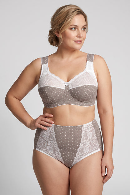 Extra Support Unpadded Wireless Cotton Comfort Bra 1104/C - Coffee with dots (80-120 B-M)