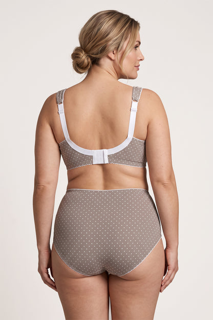 Extra Support Unpadded Wireless Cotton Comfort Bra 1104/C - Coffee with dots (80-120 B-M)
