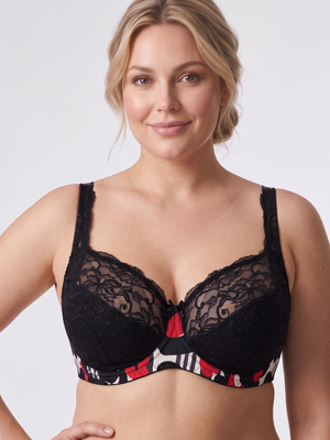 Half-padded Underwired Bra - 1109 Black Poppy, 75-105 B-H